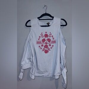Lee Striped Top with Red Floral Embroidery